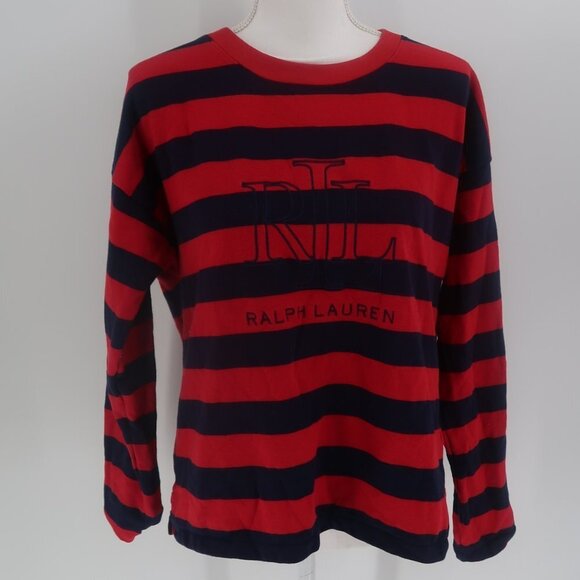 Lauren Ralph Lauren Red Blue Striped Long Sleeve T-Shirt Size Large - Picture 1 of 6